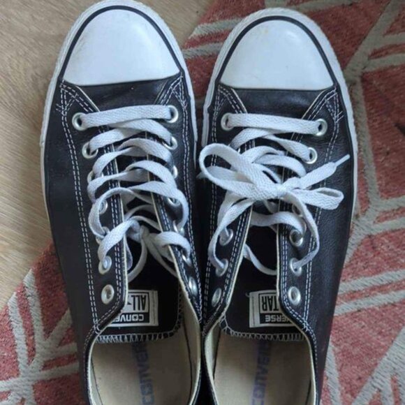 Black *Leather* Converse low tops - W11, M9, EU 42.5 - Picture 1 of 4